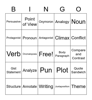 ELA Bingo Card