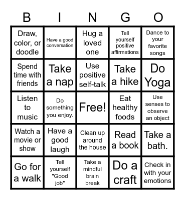 Self-Care Bingo Card