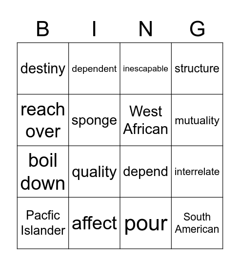 We are all interrelated Bingo Card