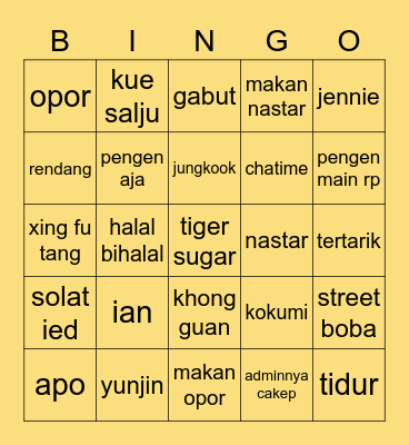 P! Bingo Card