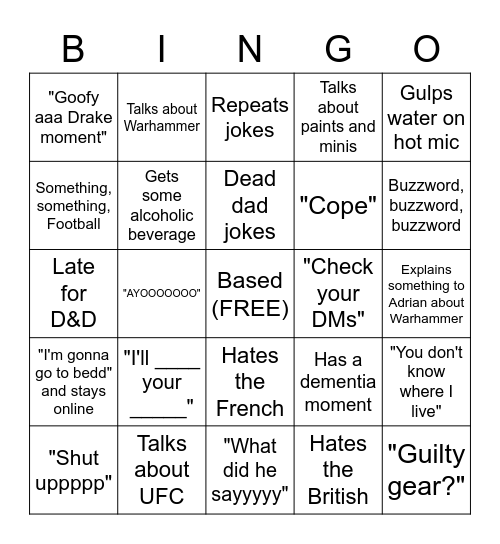 JT BINGO Card