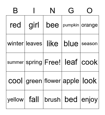 Fall Bingo Card