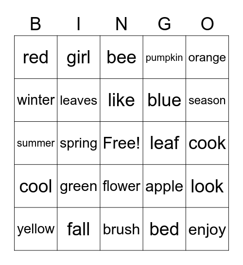 Fall Bingo Card