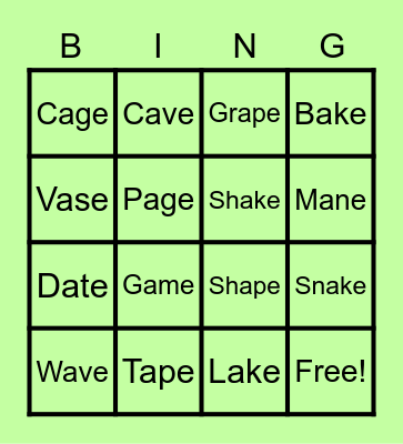 Phonics: Long Vowels Bingo Card