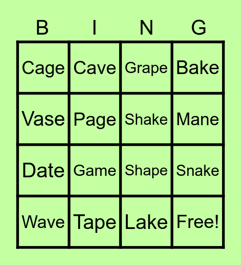 Phonics: Long Vowels Bingo Card