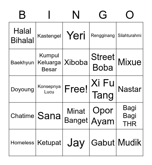 Baekhyun's Bingo Card