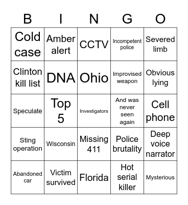 True Crime Bingo Card