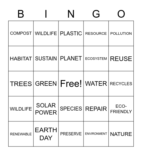 EARTHDAY BINGO Card