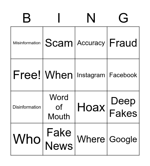 Fake News Bingo Card