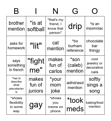 violet Bingo Card