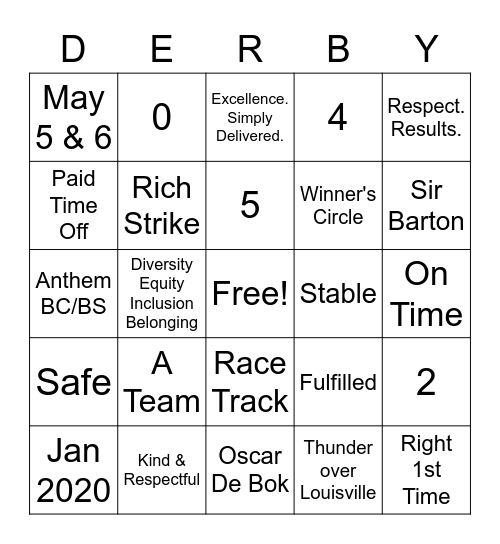 Derby Bingo... DHL STYLE Bingo Card