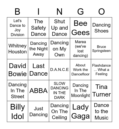 Dance the Night Away Bingo Card