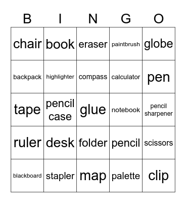 Bingo School Bingo Card