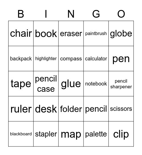 Bingo School Bingo Card