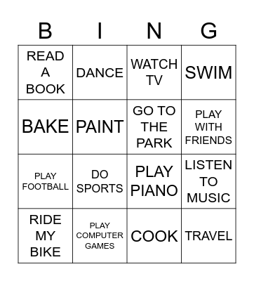 FREE TIME ACTIVITIES Bingo Card