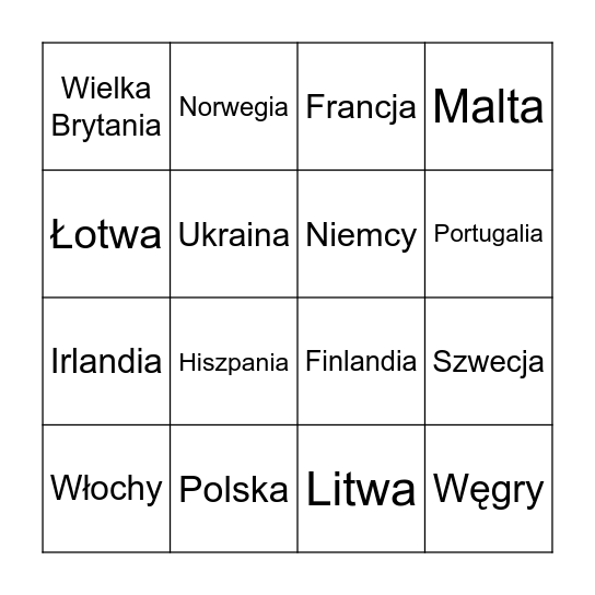 EUROWIZYJNE BINGO Card