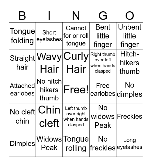 Genetics Bingo Card