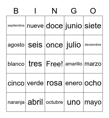 Spanish Recap Bingo Card