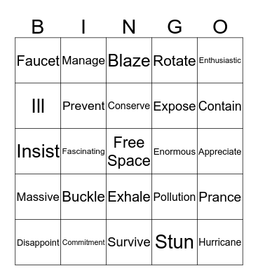 March Vocabulary Bingo Card