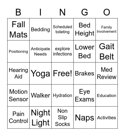 Fall Safety Bingo Card