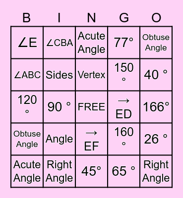 Angles Bingo Card