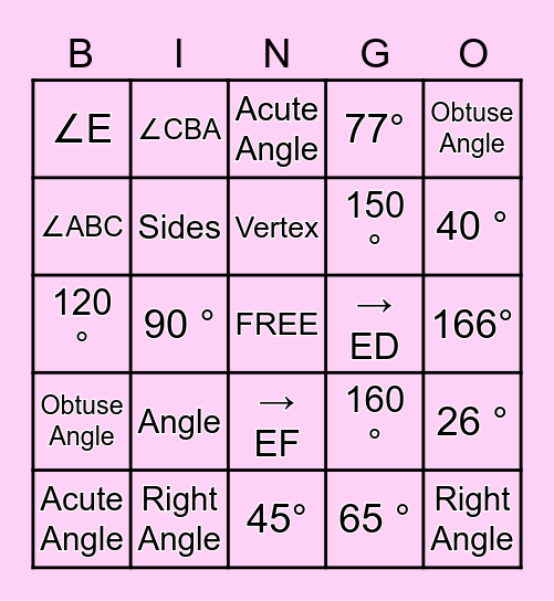 Angles Bingo Card