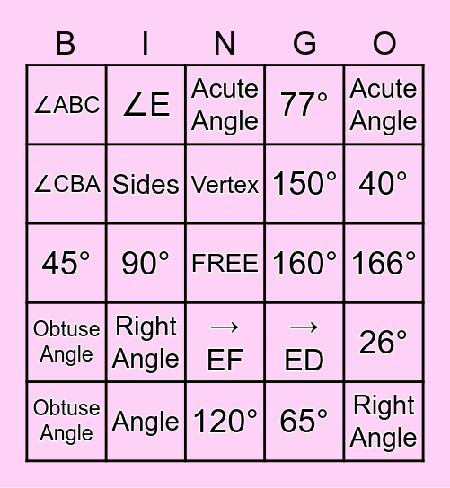 Angles Bingo Card