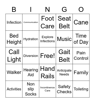 Fall Prevention Bingo Card