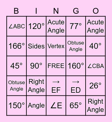 Angles Bingo Card