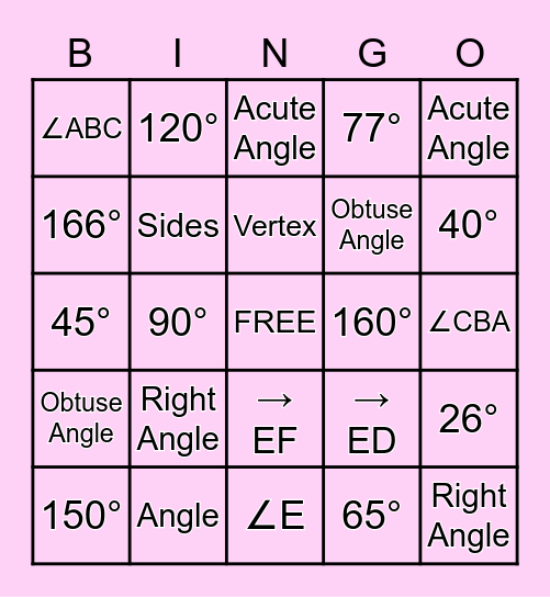 Angles Bingo Card