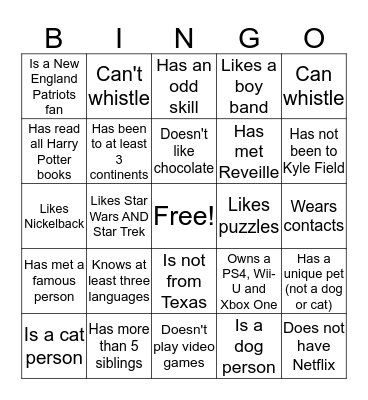 Group Bingo! Bingo Card