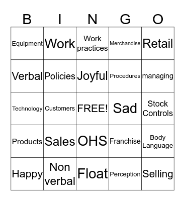 Certificate II Retail & Business Bingo Card