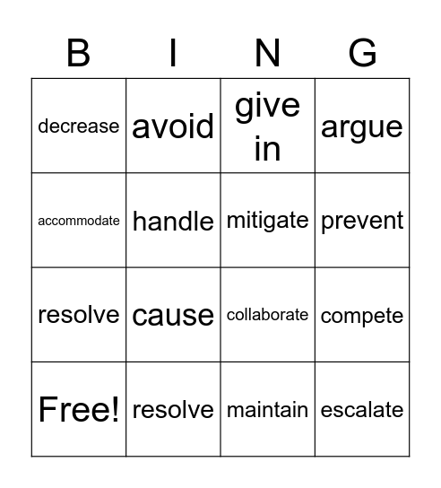 VERBS Bingo Card