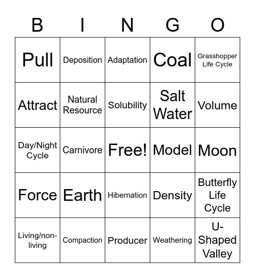 Science Circuit Circus Vocabulary Bingo Card