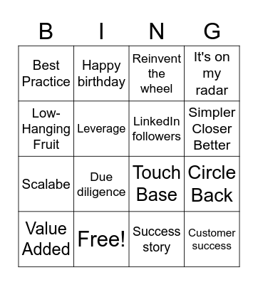 Corporate Jargon Bingo Card