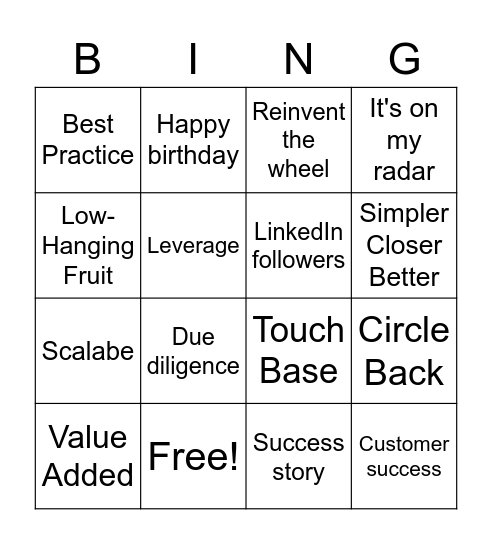 Corporate Jargon Bingo Card