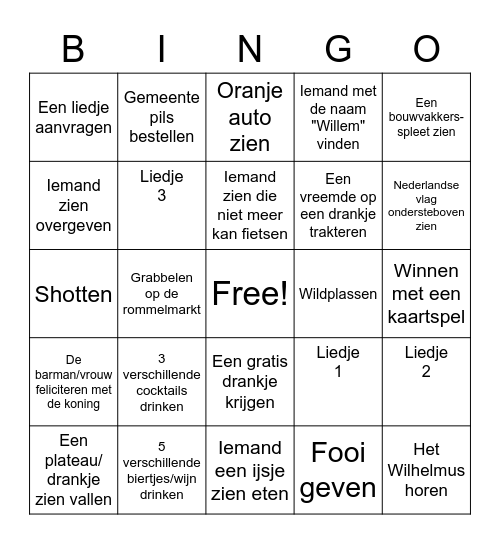 Koningsdag 2023 Bingo Card