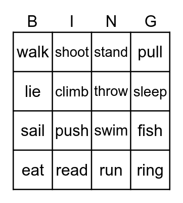 TFNW Verbs Bingo Card