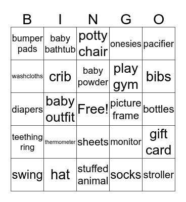 Baby Shower Bingo Card
