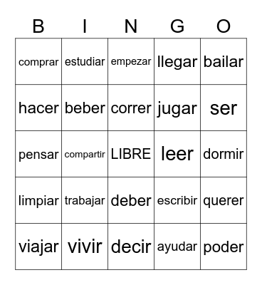 Basic Verbs Review Bingo Card