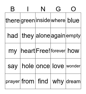 Westlife - my love  word bingo game Bingo Card