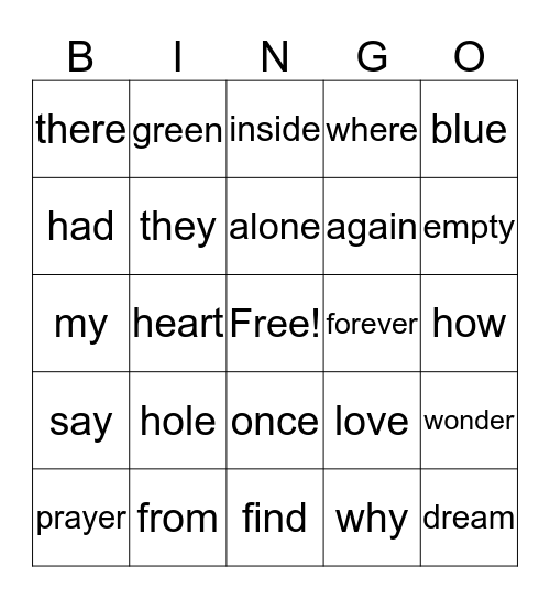 Westlife - my love  word bingo game Bingo Card