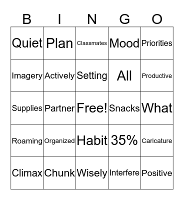 Welcome to English 9! Bingo Card