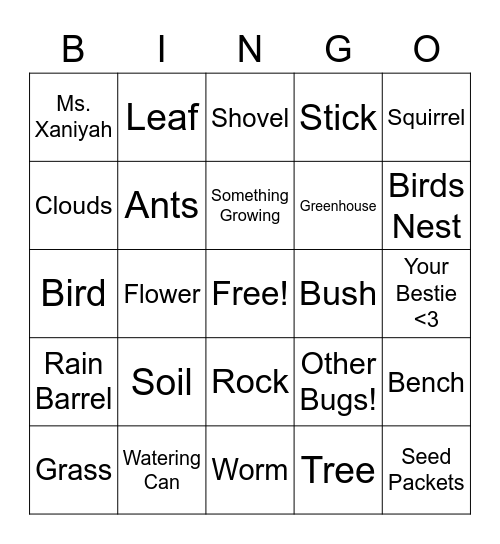 Garden Bingo Card