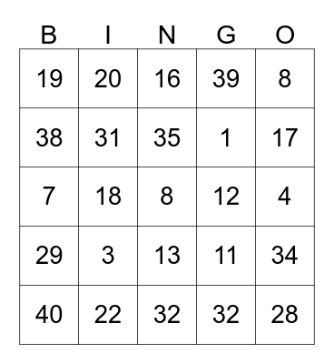 Colin's Birthday Bingo Card