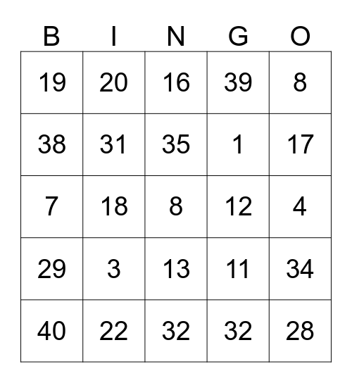 Colin's Birthday Bingo Card