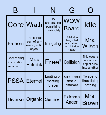 VOCAB BINGO! Bingo Card