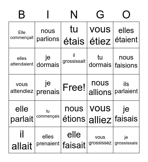 Imparfait 2 Bingo Card