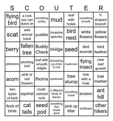 Cub Scout Hike Bingo Card