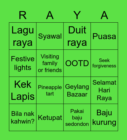 EIDUL FITRI Bingo Card
